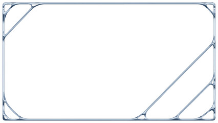 Silver-blue metallic frame floating on transparent backdrop showing curved corners diagonal struts