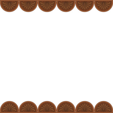 Fototapeta Showing flat design carved wood semi-circle shell motifs framing transparent area, copy space