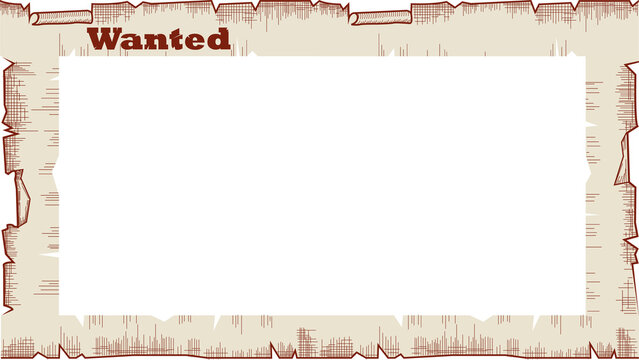 Fototapeta Flat wanted poster is showing bold Wanted text with torn edges and blank blue center, transparent