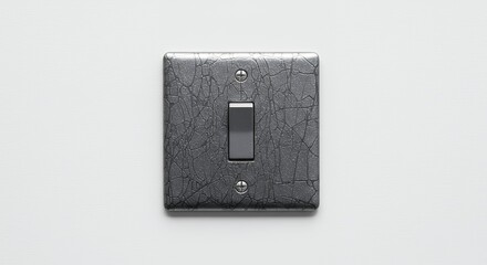 Gray metal light switch on white wall