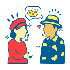 Positive Conversation Between Artist and Art Enthusiast, An illustration of two people engaging in a friendly discussion about art featuring a creative