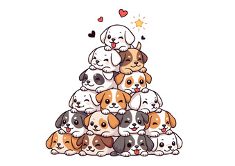 Fototapeta premium Adorable Stack of Cute Puppies Forming a Christmas Tree A Festive Canine Pyramid