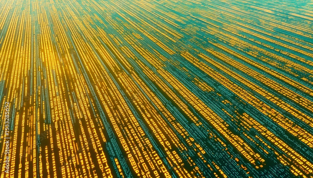 Poster digital code stream with diagonal lines.
