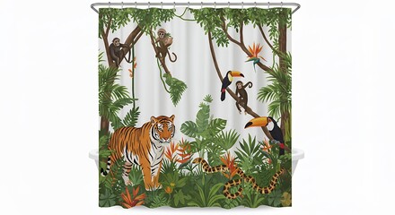 Fototapeta premium Tropical jungle shower curtain animals