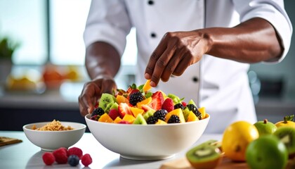 Chef preparing a vibrant fruit salad