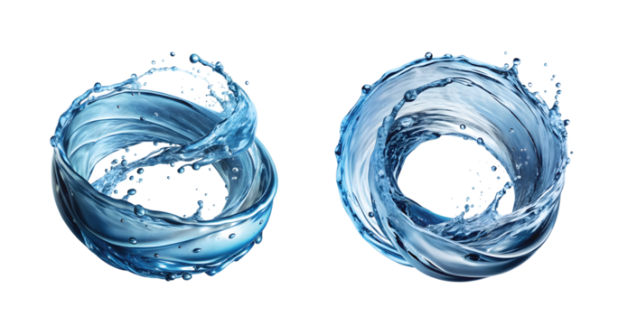 Transparent Water Twist: Crystal-clear water twisting in mid-air, smooth spiral motion, high-resolution PNG
