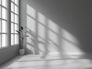 Obraz premium Interior Room with Sunlight Streaming Through Window and Plant