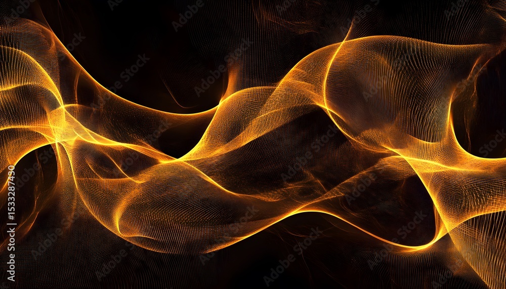 Poster abstract design with flowing golden lines on a dark background.