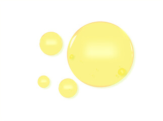 gold oil serum gel drop texture. Yellow cosmetic liquid with bubbles isolated on white background. Skincare beauty product swatch macro