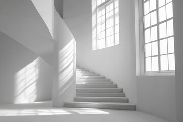 Obraz premium Modern Minimalist Staircase in Bright White Interior Design Space