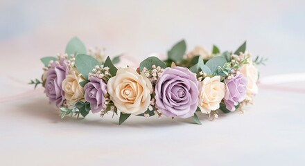 Elegant pastel rose flower crown delicately crafted with soft light. AI Generated