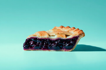 Delicious Blueberry Pie Slice on Blue Background