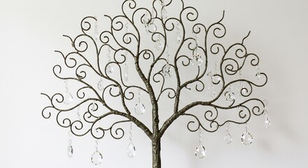 Obraz premium Elegant wrought iron tree softly illuminated clear crystal accents. AI Generated