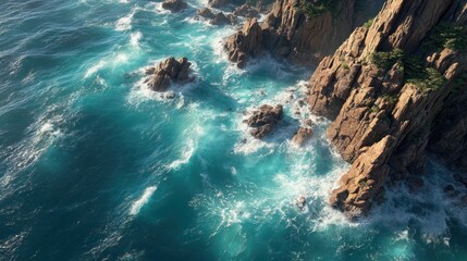 Dramatic coastline scenery featuring rocky cliffs and turquoise ocean water