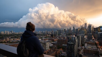 Naklejka premium A person is looking out over a city from a high vantage point