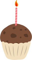 Illustration of Cute Cupcake with Candle