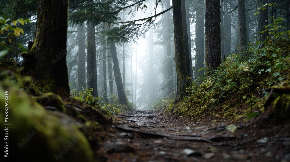 Poster A forest path with trees and moss