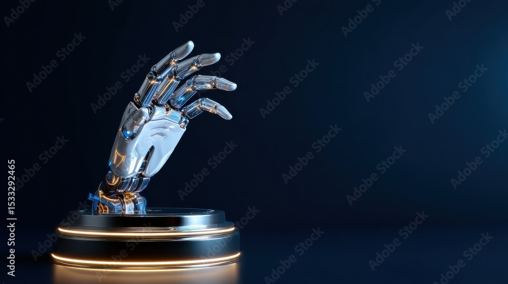 Poster a robotic hand is displayed on a black background