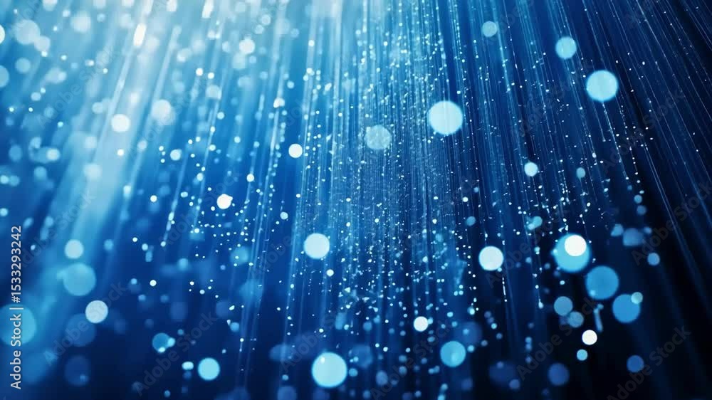 Poster abstract blue light streams with bokeh effect, particle dust, technology background