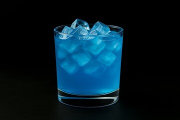 Refreshing Blue Cocktail with Ice on Black Background