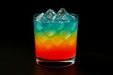 Vibrant Rainbow Layered Cocktail with Ice