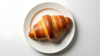 Golden Brown Croissant on White Plate