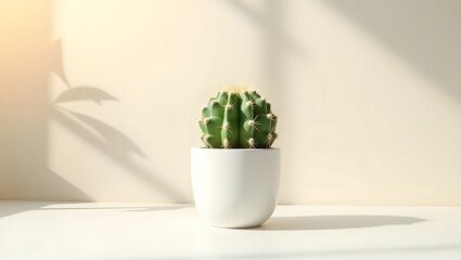 Small Green Cactus in White Pot
