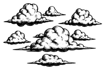 Cloud engraving black and white outline vector in vintage hand-drawn style