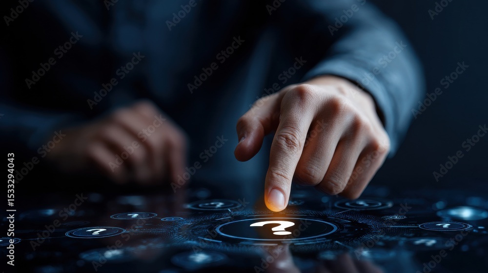 Poster A hand pointing at a question mark on a screen