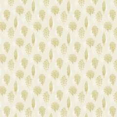 Elegant seamless pattern with soft beige botanical motifs on a cream background. Delicate vintage floral design ideal for fabric, wallpaper, stationery, and home décor projects.