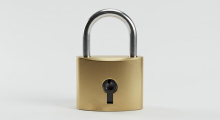 Brass padlock on white background