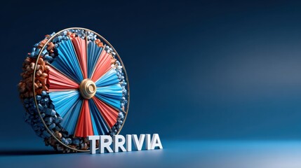 Obraz premium A blue, red and white wheel with the word trivia written underneath it