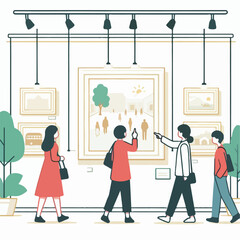 vector illustration of people looking at exhibition