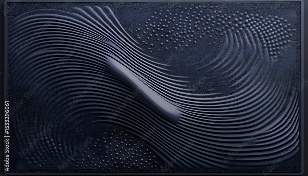 Poster intricate, dark blue abstract pattern with textured lines and dots.
