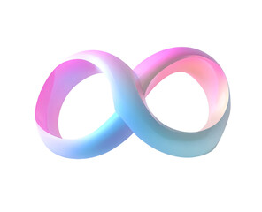 Abstract infinity symbol, pastel pink and blue, transparent background, 3D render, modern design element, loop concept, endless, continuous, flowing, interconnected, vibrant, smooth,