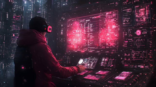 Cyberpunk Cityscape Hacker Illustration: Futuristic Digital Art