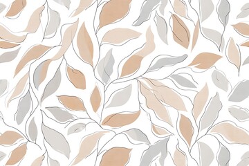Fototapeta premium Elegant Botanical Illustration Seamless Pattern of Delicate Leaves in Neutral Tones
