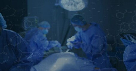 Operating room lead surgeon checking X-ray then making incision while assistants passing tools - Powered by Adobe