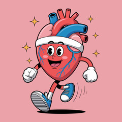 Running Cartoon Heart with Athletic Shoes