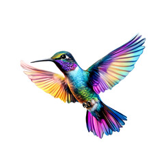Obraz premium Vibrant Rainbow Hummingbird in Flight, Isolated on Transparent Background