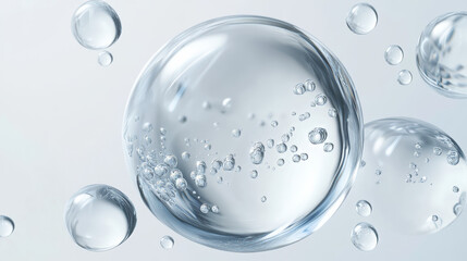 Clear liquid serum texture with bubble. Cosmetic gel drop png on transparent background. 3d shampoo product swatch. Realistic beauty face skin lotion with collagen spill top view. Body essence puddle