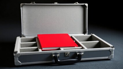 black suitcase with red ribbon