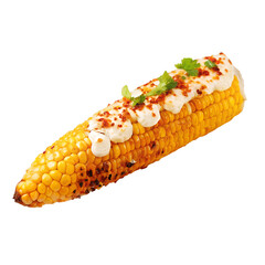 Top view of Mexican food Mexican Street Corn Elote isolated on a white transparent background