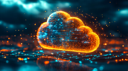Abstract cloud computing tech. Safe encrypted storage, personal data protection, verified encryption tech. Security protocol wireless file transfer drive service.
