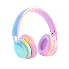 Pastel rainbow headphones with transparent background, modern design, comfortable earcups, ideal for music listening, showcasing vibrant colors and a playful style.
