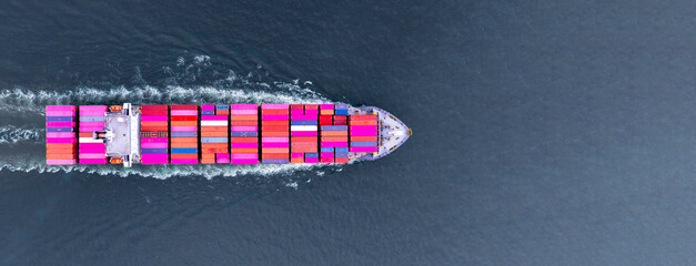 Aerial view container cargo ship freight shipping international, Global business freight shipping import export logistic transportation container ship, Container cargo ship sea freight container ship. © Kalyakan