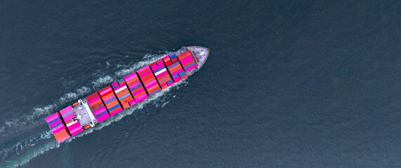 Aerial view container cargo ship freight shipping international, Global business freight shipping...