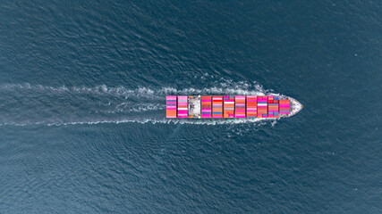 Aerial view container cargo ship freight shipping international, Global business freight shipping...