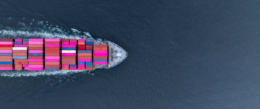 Aerial view container cargo ship freight shipping international, Global business freight shipping import export logistic transportation container ship, Container cargo ship sea freight container ship.