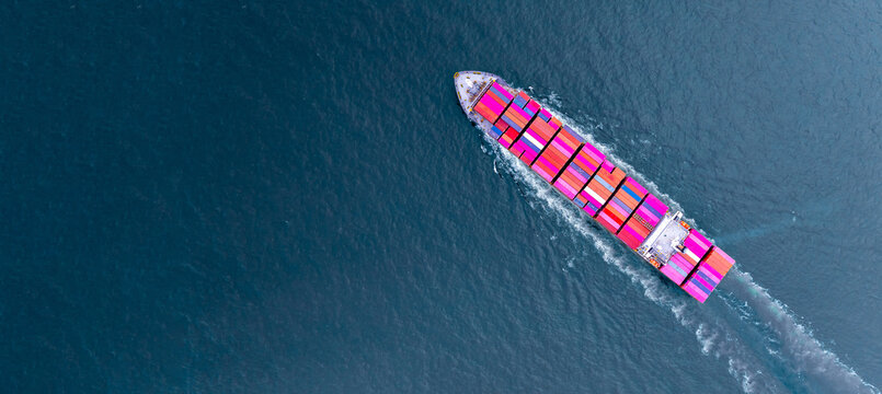 Aerial view container cargo ship freight shipping international, Global business freight shipping import export logistic transportation container ship, Container cargo ship sea freight container ship. - Powered by Adobe